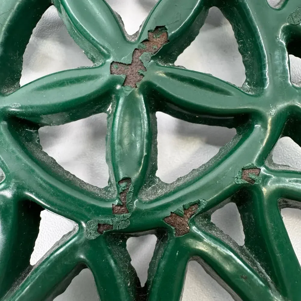 Vintage 8 Inch Cast Iron Trivet Green Round Hanging Decorative China 1994
